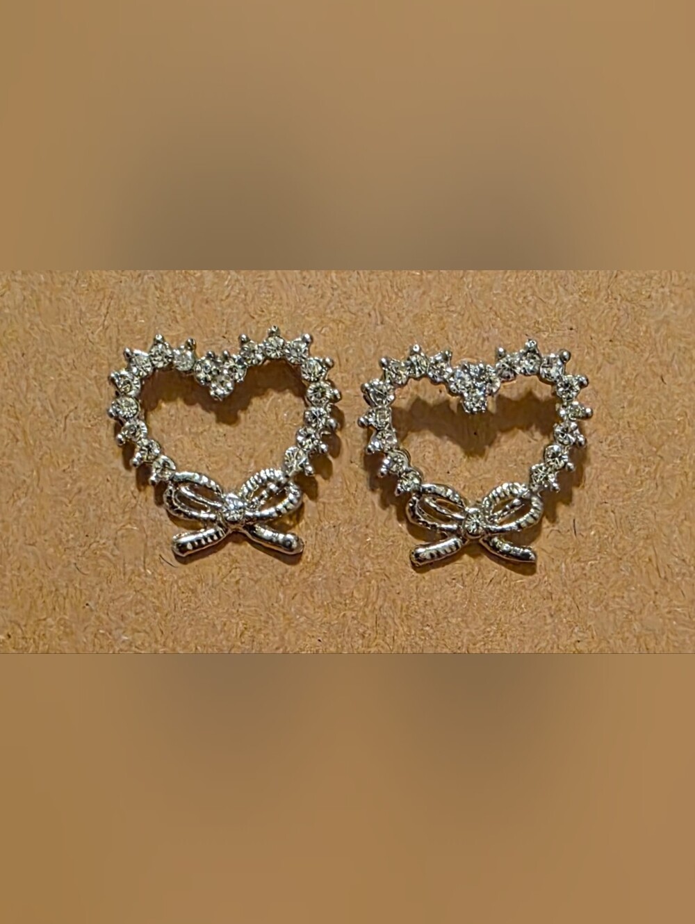 Heart W/Bow Stud Earrings